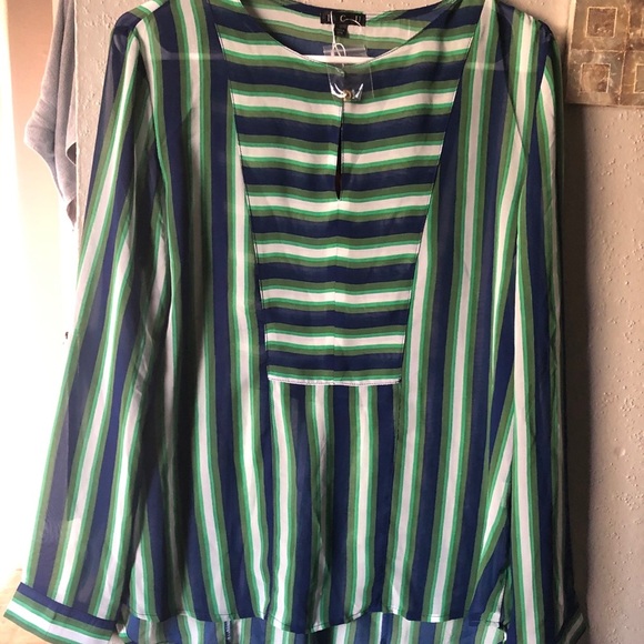 NWT dressy Striped Blouse Top size Large ICU - Picture 1 of 5